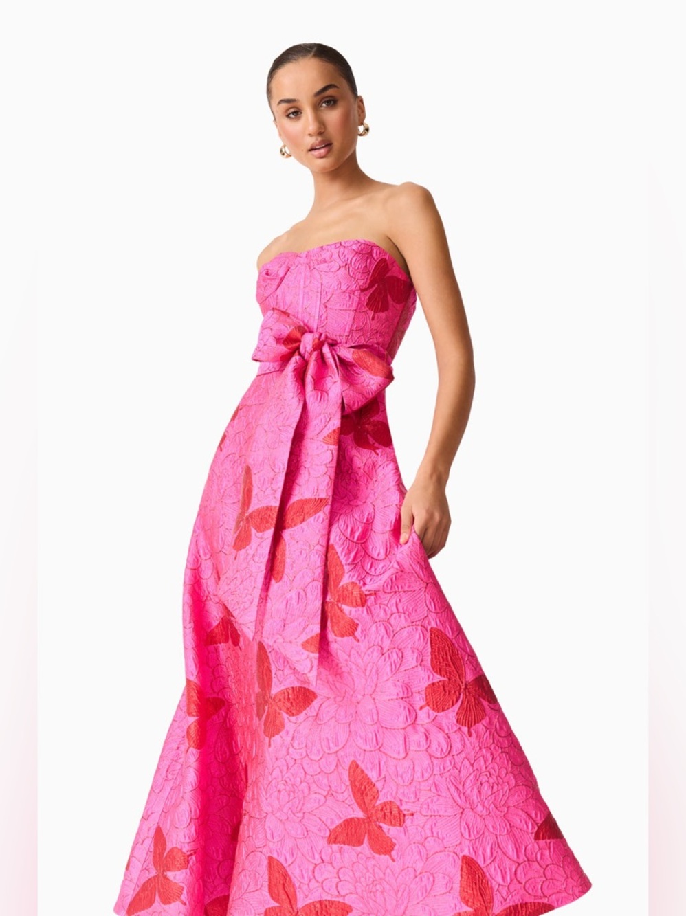 ELLIATT Lorena Jacquard Strapless Gown in Pink Floral Evening Dress size S NWT